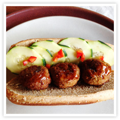 Teriyaki Meatball Grinder with Raw Pickles