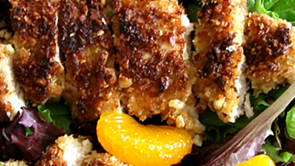 Almond Crusted Chicken Tender Salad with Orange Teriyaki Honey Dressing