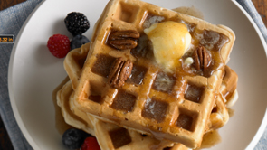 Pecan Waffles with Five Spice Honey Syrup