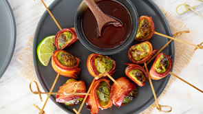 Honey Sriracha Bacon Wrapped Brussels Sprouts