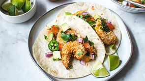 Air-Fried Panko Shrimp Tacos with Avocado Salsa