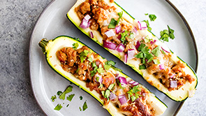 Sesame-Soy Chicken Stuffed Zucchini Boats