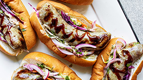 Grilled Sausage with Sweet and Smoky Asian Glaze and Tangy Slaw