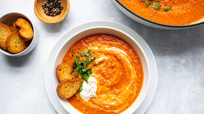 Creamy Roasted Sweet Potato and Red Pepper Soup