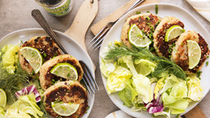 Salmon-Crab Cakes with Three Sauces